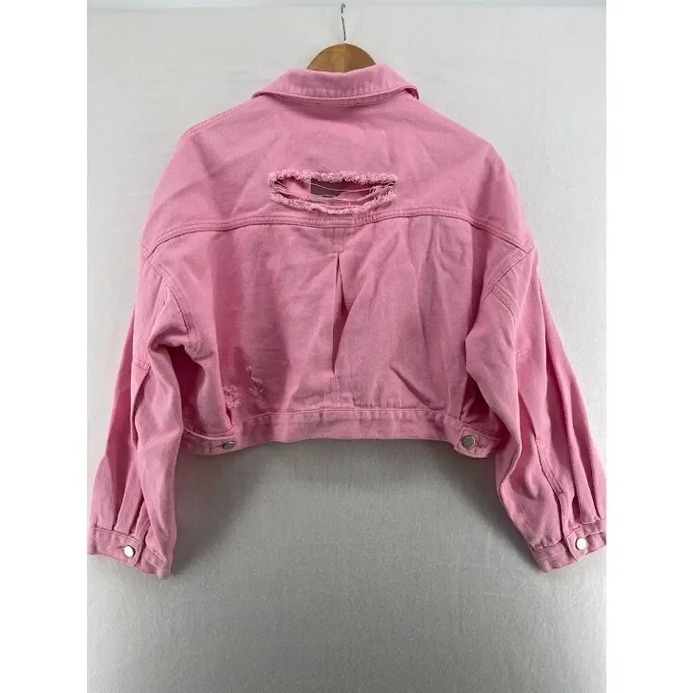 Blue B‎ Collection Boutique Pink Short Denim Jacket Size S/M NEW WITH TAGS